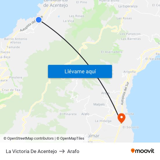 La Victoria De Acentejo to Arafo map
