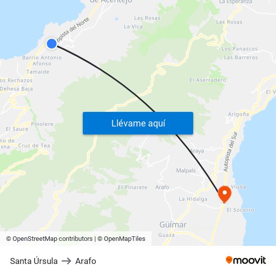 Santa Úrsula to Arafo map