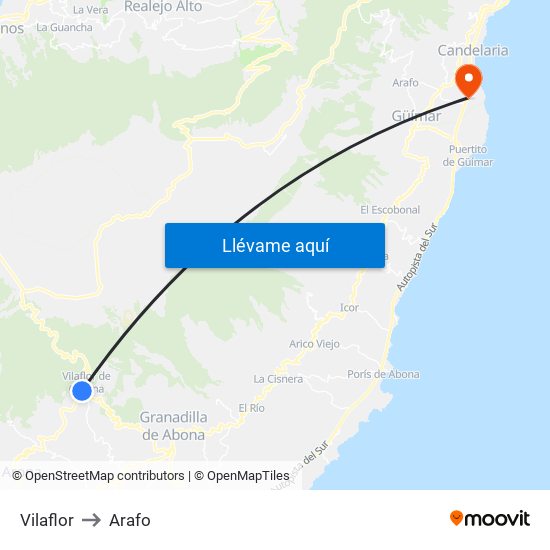 Vilaflor to Arafo map