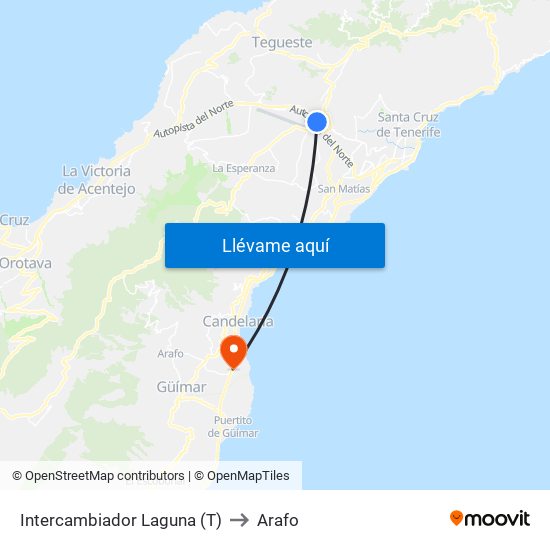 Intercambiador Laguna (T) to Arafo map