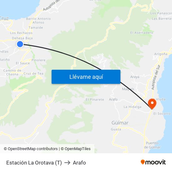 Estación La Orotava (T) to Arafo map