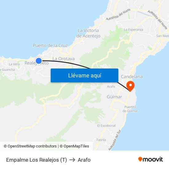 Empalme Los Realejos (T) to Arafo map