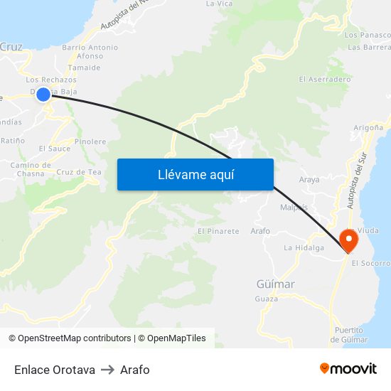 Enlace Orotava to Arafo map