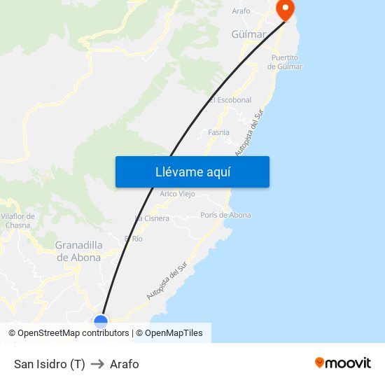 San Isidro (T) to Arafo map