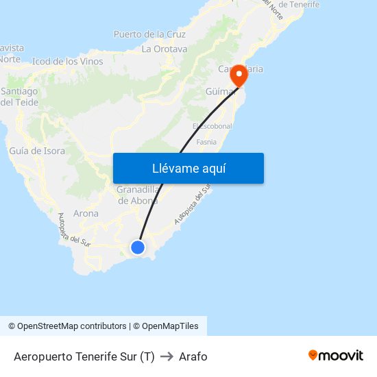 Aeropuerto Tenerife Sur (T) to Arafo map