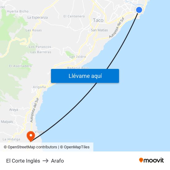El Corte Inglés to Arafo map