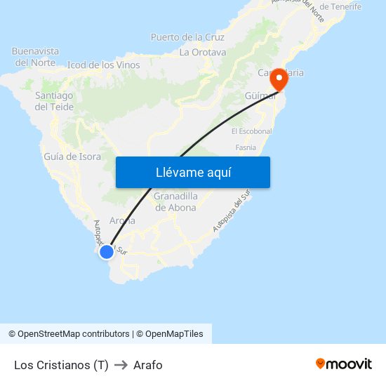 Los Cristianos (T) to Arafo map