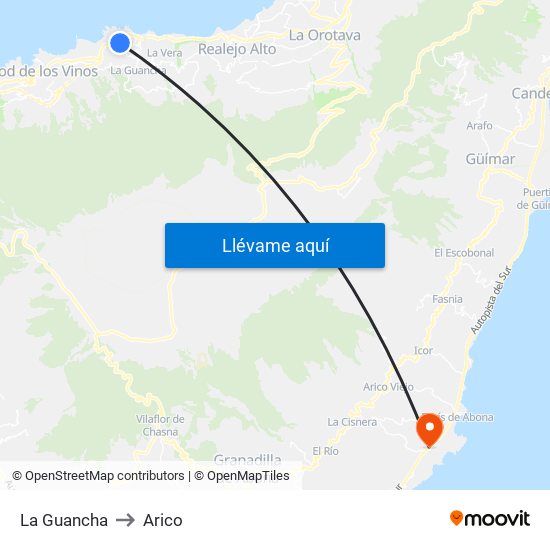 La Guancha to Arico map