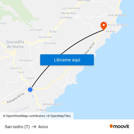 San Isidro (T) to Arico map