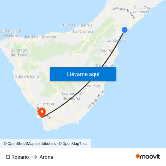 El Rosario to Arona map