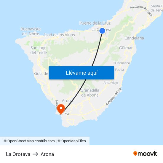 La Orotava to Arona map