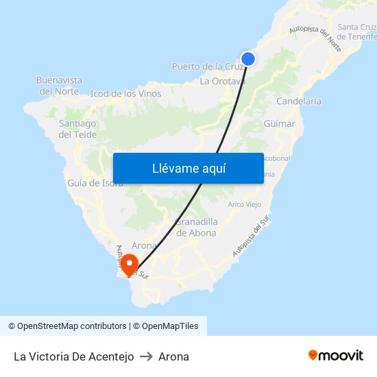 La Victoria De Acentejo to Arona map