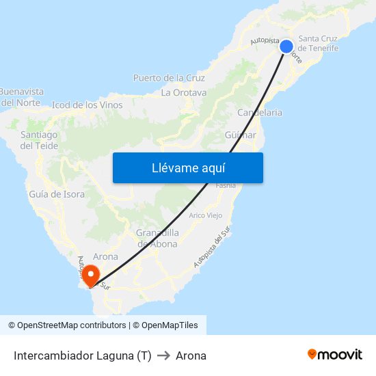 Intercambiador Laguna (T) to Arona map