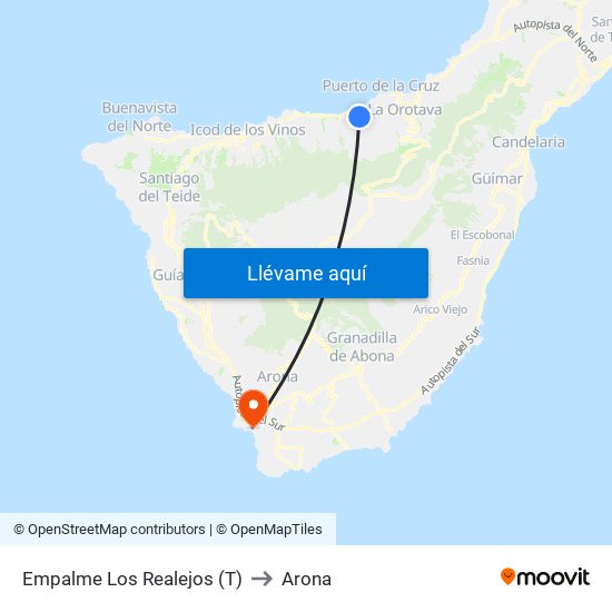 Empalme Los Realejos (T) to Arona map