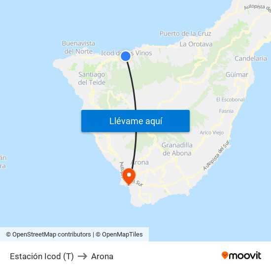 Estación Icod (T) to Arona map