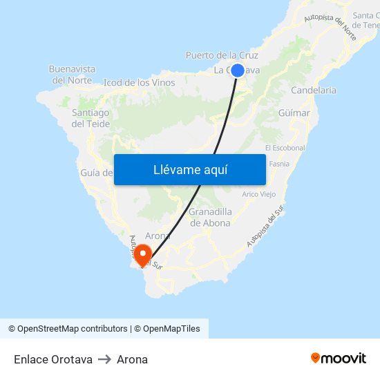 Enlace Orotava to Arona map