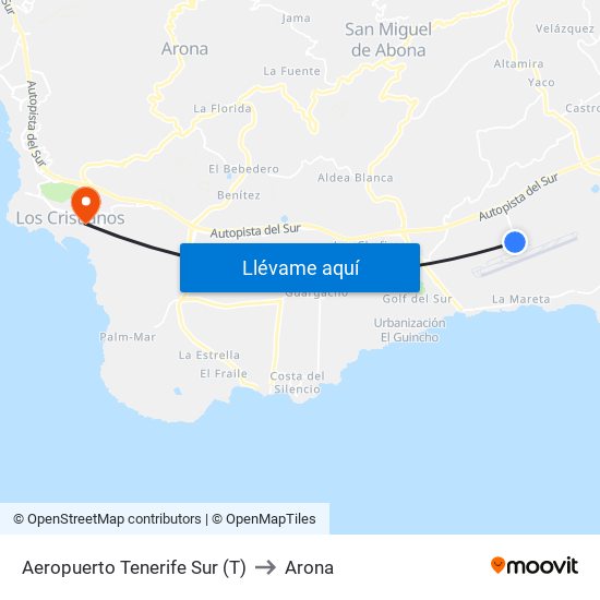 Aeropuerto Tenerife Sur (T) to Arona map