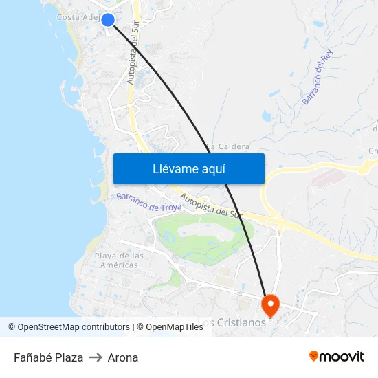 Fañabé Plaza to Arona map
