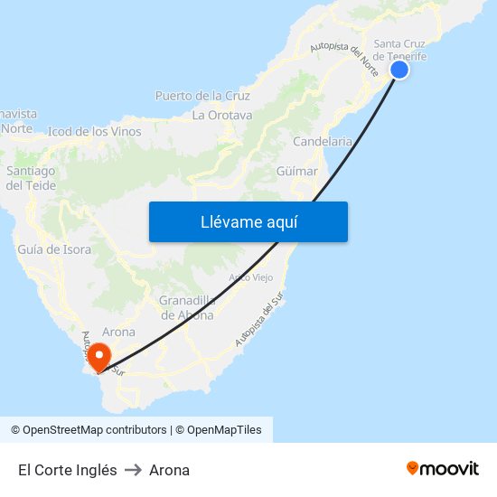 El Corte Inglés to Arona map