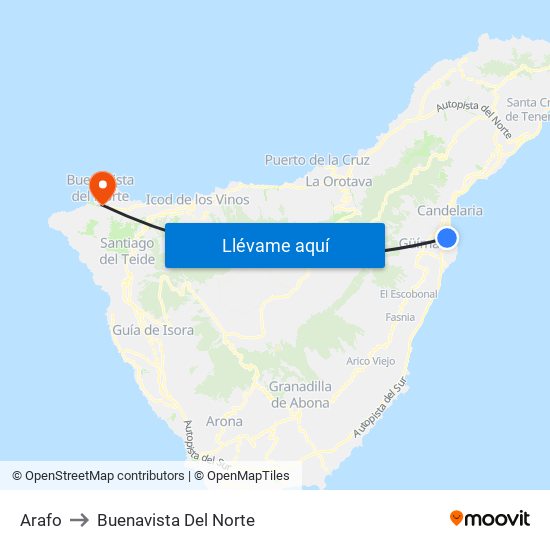 Arafo to Buenavista Del Norte map