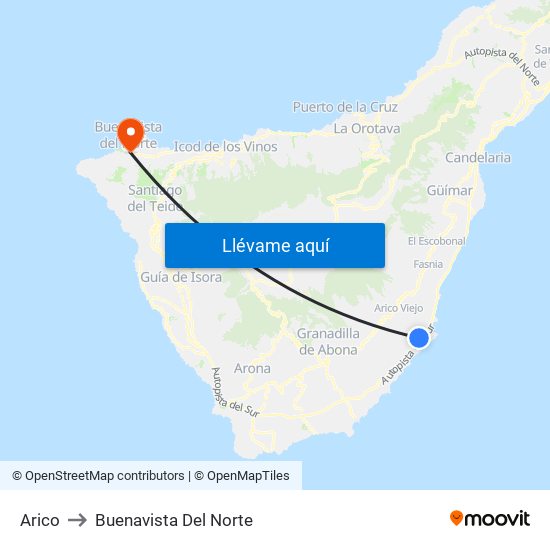 Arico to Buenavista Del Norte map