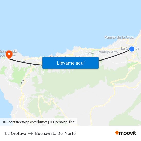 La Orotava to Buenavista Del Norte map