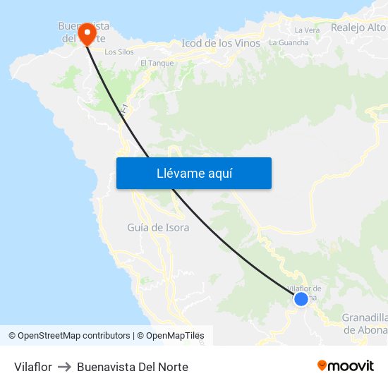Vilaflor to Buenavista Del Norte map