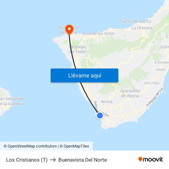 Los Cristianos  (T) to Buenavista Del Norte map