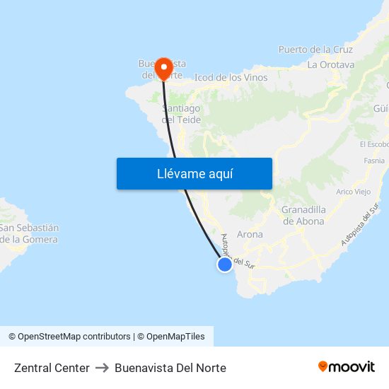 Zentral Center to Buenavista Del Norte map
