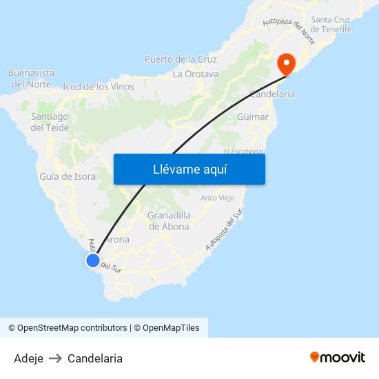 Adeje to Candelaria map