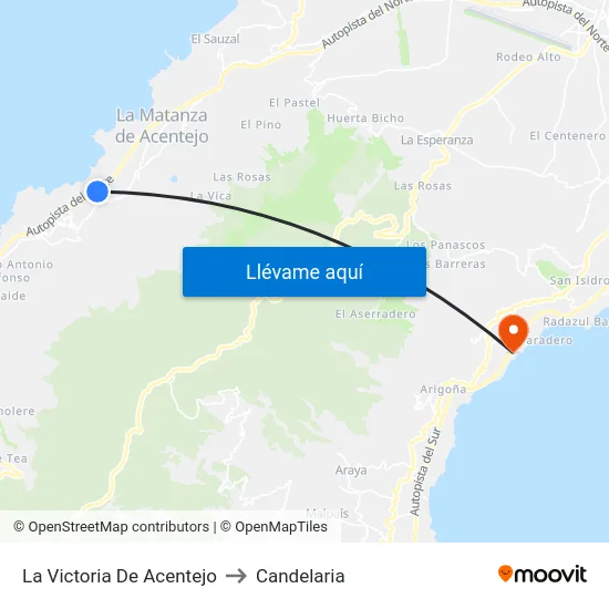 La Victoria De Acentejo to Candelaria map