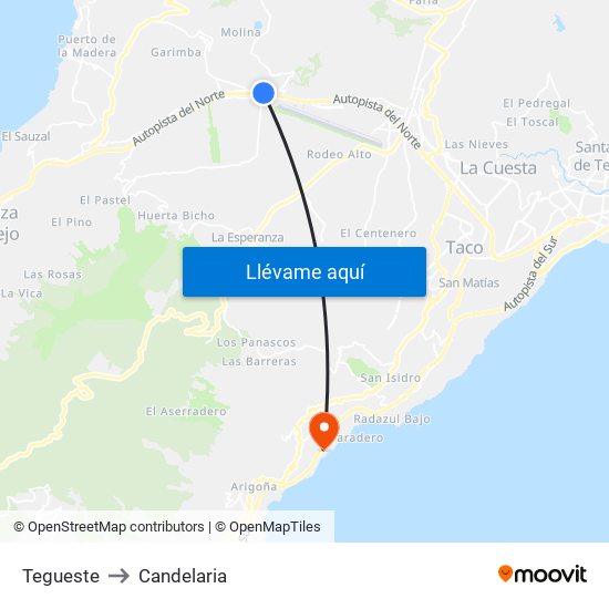 Tegueste to Candelaria map