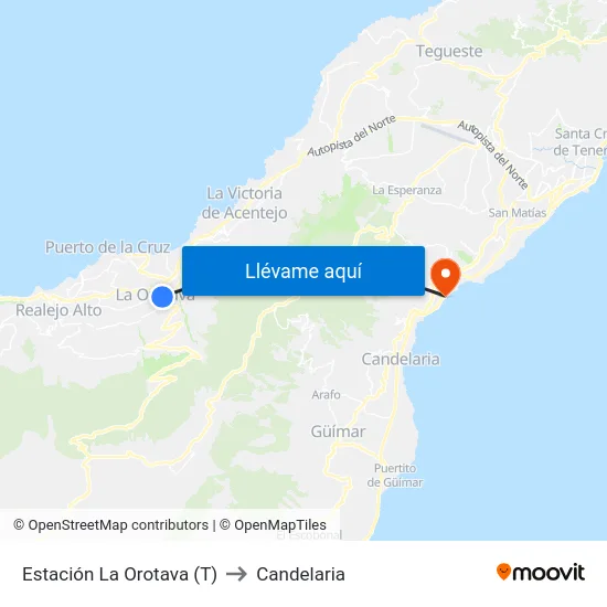 Estación La Orotava (T) to Candelaria map
