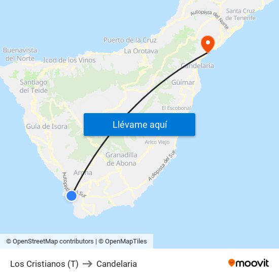 Los Cristianos  (T) to Candelaria map