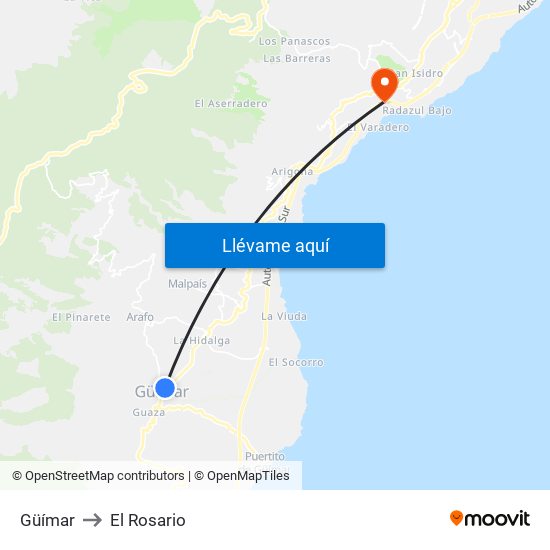 Güímar to El Rosario map