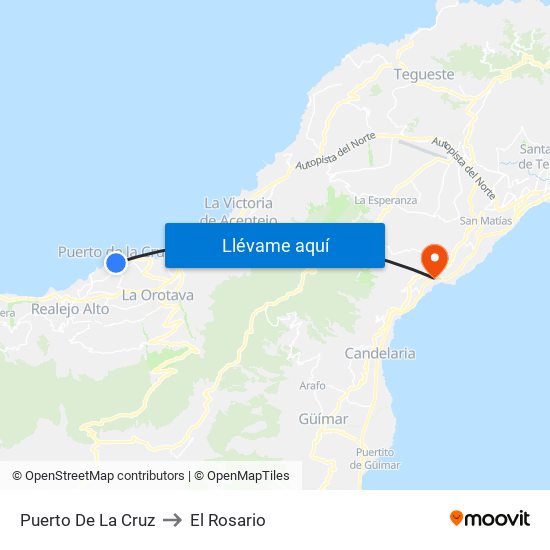 Puerto De La Cruz to El Rosario map