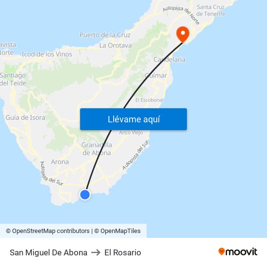 San Miguel De Abona to El Rosario map