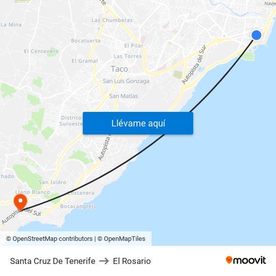 Santa Cruz De Tenerife to El Rosario map