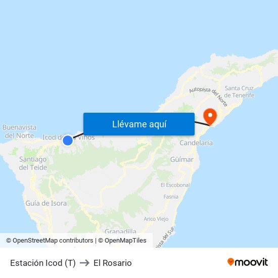 Estación Icod (T) to El Rosario map