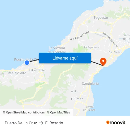 Puerto De La Cruz to El Rosario map