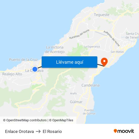 Enlace Orotava to El Rosario map