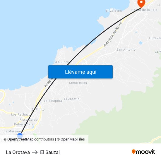 La Orotava to El Sauzal map