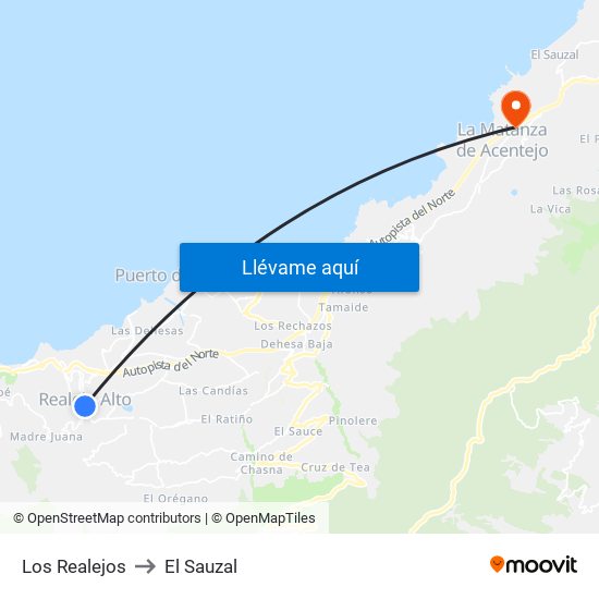 Los Realejos to El Sauzal map