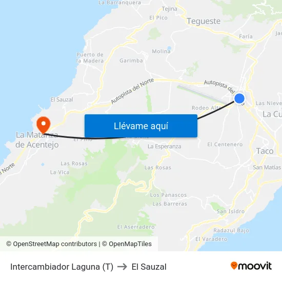 Intercambiador Laguna to El Sauzal map