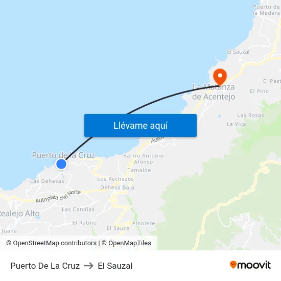 Puerto De La Cruz to El Sauzal map