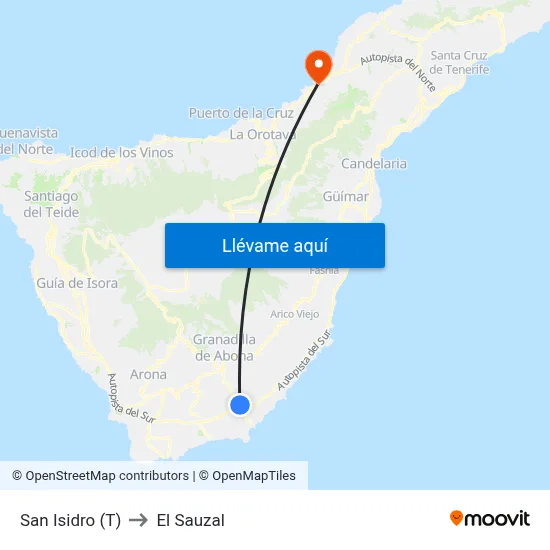 San Isidro (T) to El Sauzal map