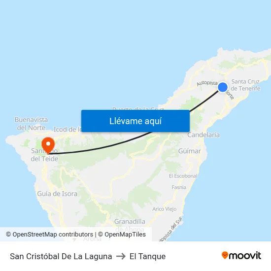 San Cristóbal De La Laguna to El Tanque map