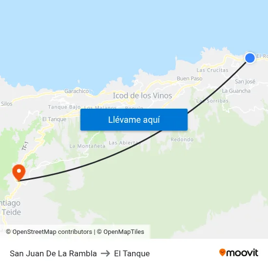San Juan De La Rambla to El Tanque map