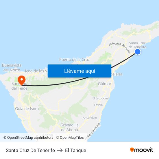 Santa Cruz De Tenerife to El Tanque map