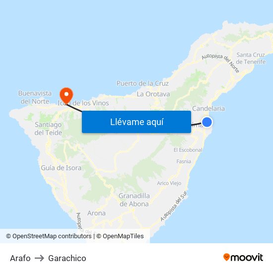 Arafo to Garachico map